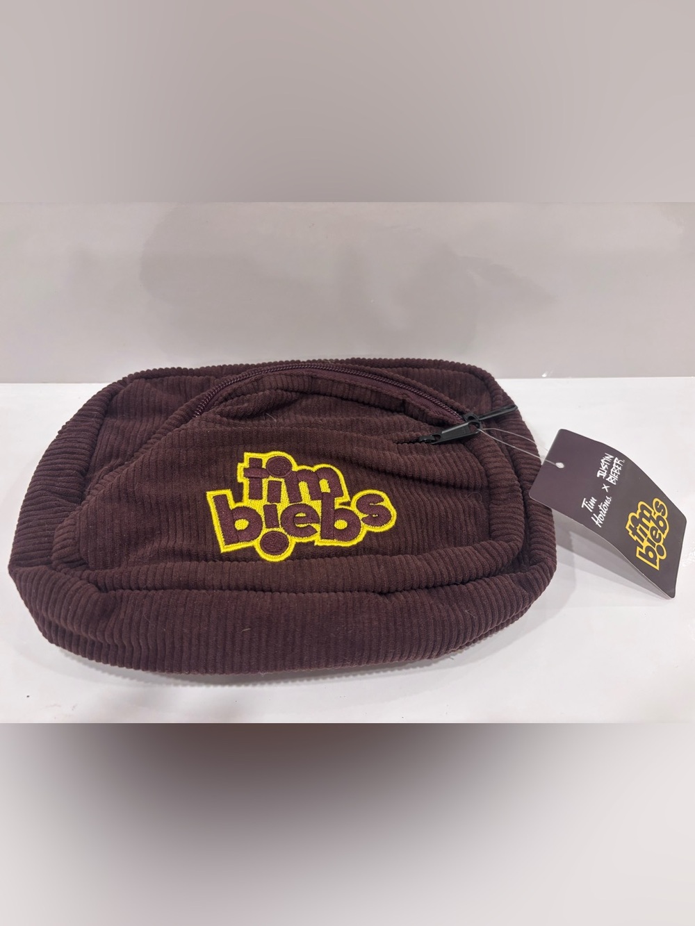 Tim Biebs x Justin Bieber Tim Hortons Brown Corduroy Crossbody Sling Bag NWT